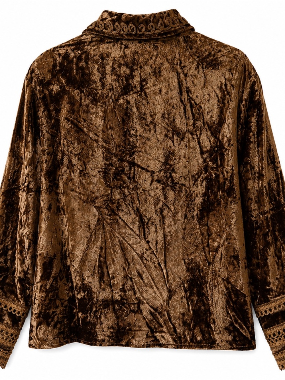 Coldwater Creek XL Brown Crushed Velvet Embroidered Boho Jacket Art-to-Wear - Picture 6 of 11